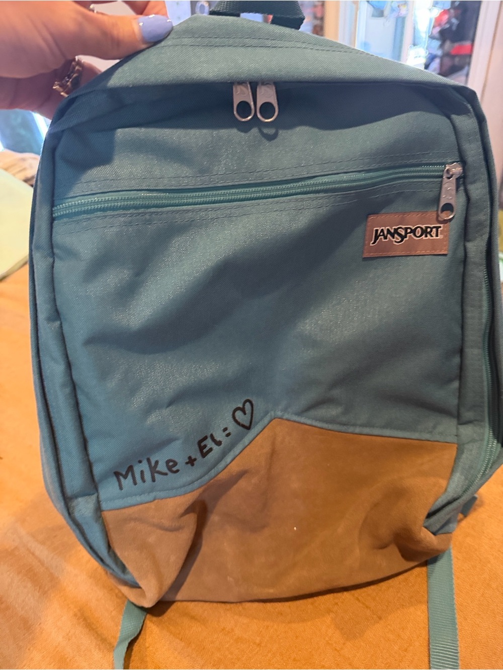Jansport Teal and Tan Two-Tone Backpack